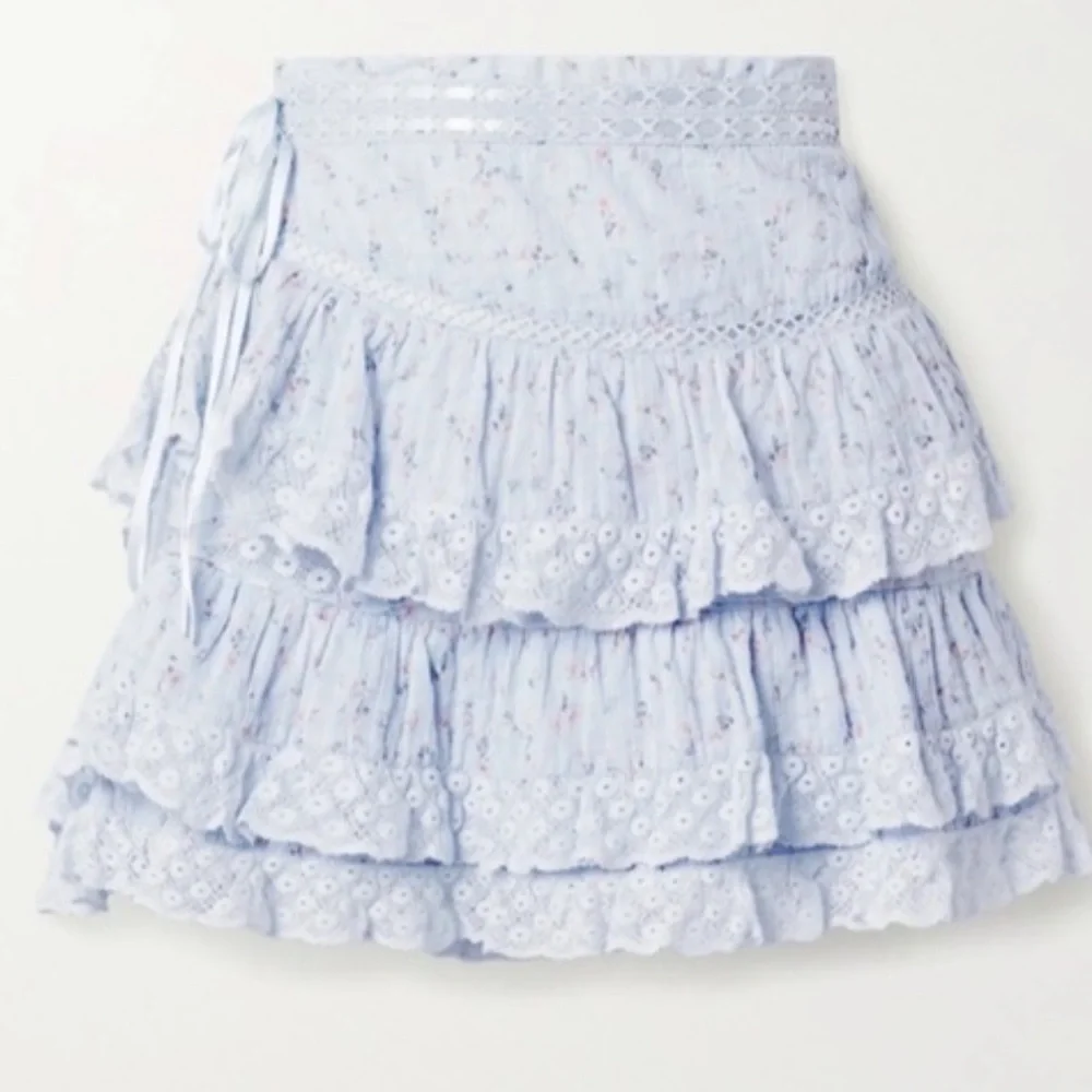 Loveshackfancy bara blue tiered ruffled mini skirt - Picture 3 of 12